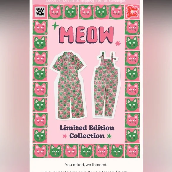 NWT Lucy and Yak exclusive Cat Print dungaree overalls - Picture 6 of 6